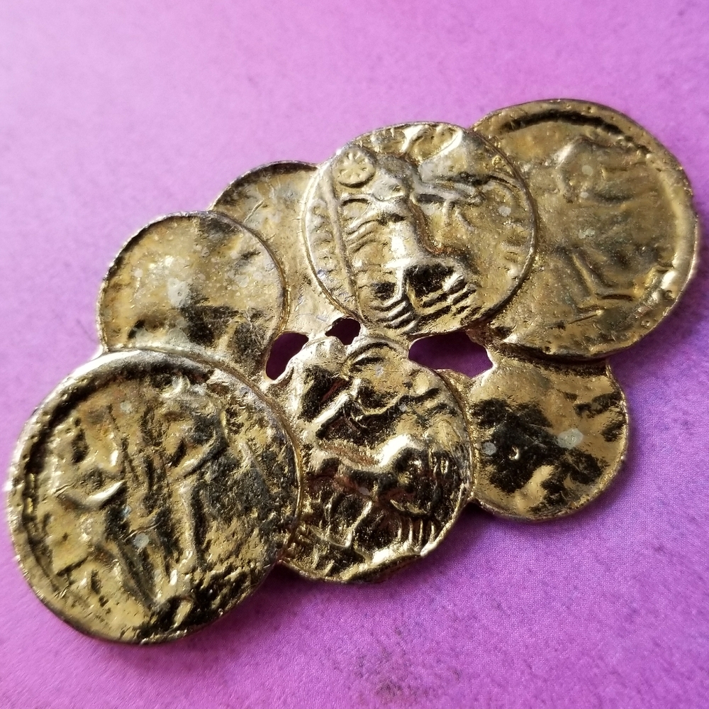 Vintage Ancient coins brooch gold tone Pin roman